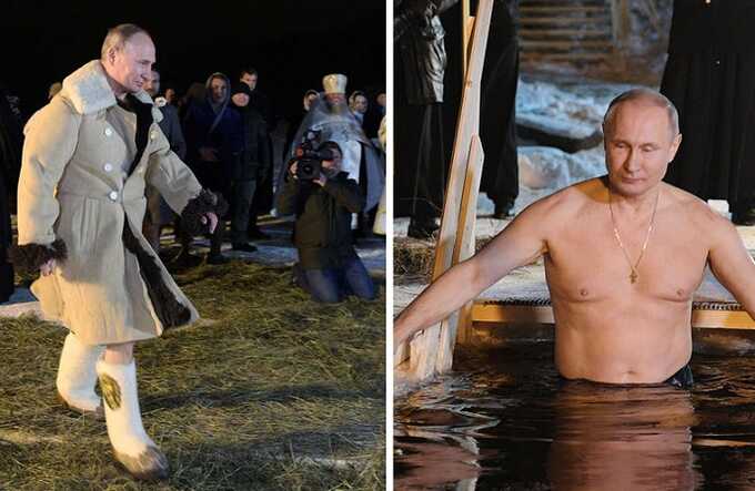 Путин второй год подряд ныряет в крещенскую прорубь без камер
