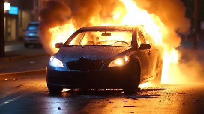 Водитель в Кемеровской области мчался по трассе на горящем автомобиле