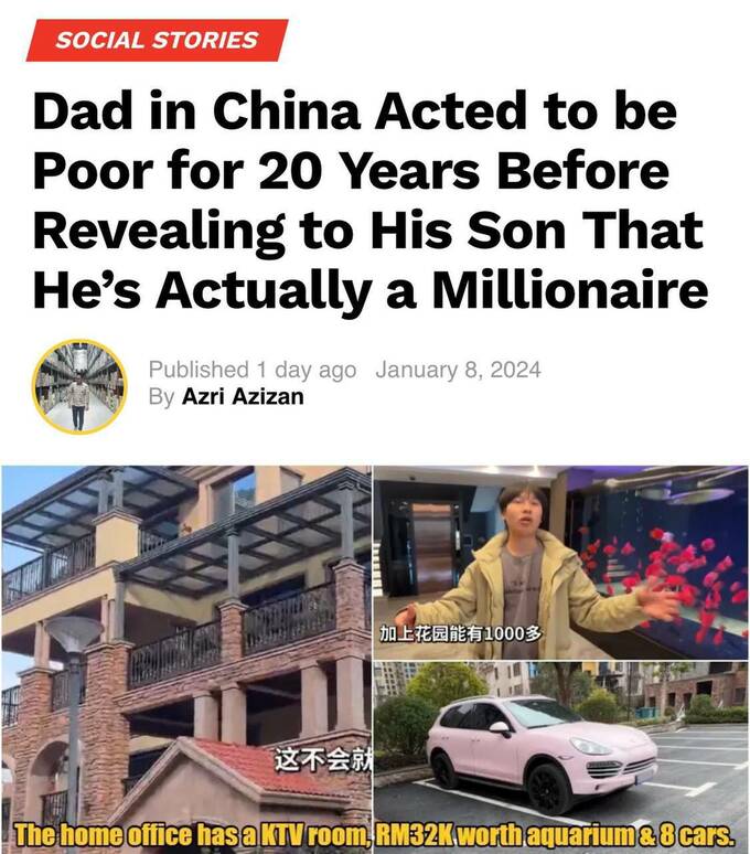 Отцовский секрет: Китайский миллионер поддерживал иллюзию бедности на протяжении 20 лет rxidteiqeqiqrhkrt